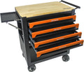 JOYBASE Rolling Tool Chest with 4 Drawers & Wood Top, Heavy Duty Steel Tool Cart on Wheels, Mobile Garage Organizer & Storage Cabinet for Workshop & Mechanic (Black & Orange)