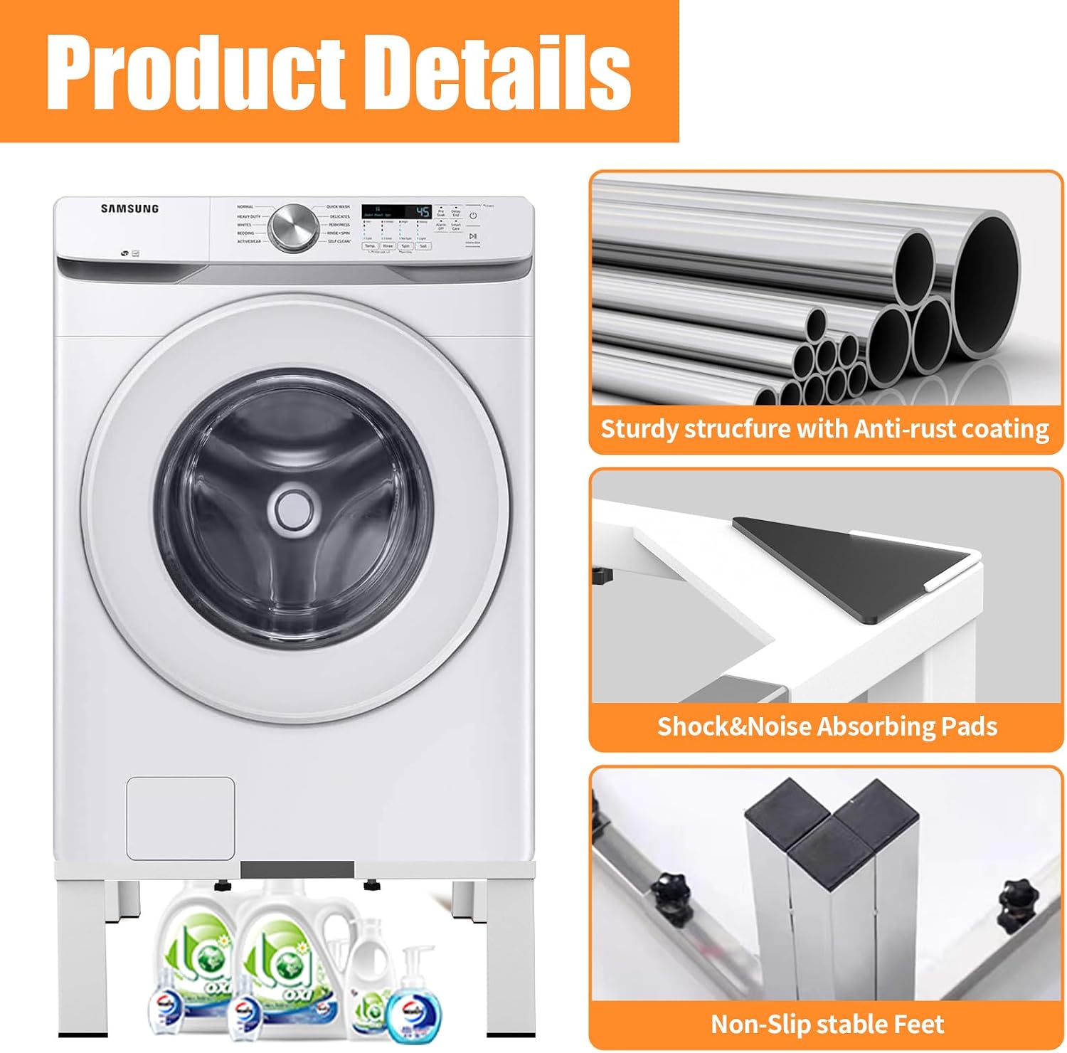 Heavy-Duty All Steel Universal Laundry Pedestal 16' Height , Full size Washing Machine Stand Adjustable Dryer Stand , Suitable for all Washer and Dryer Pedestal（White）