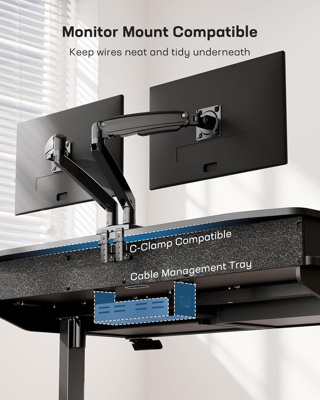 HUANUO 55 x 30 inch Standing Desk with Wood Drawers,Electric Stand up Home Office Desk Adjustable Height with Two Tiers, Black Ergonomic Stand up Desk with Monitor Stand