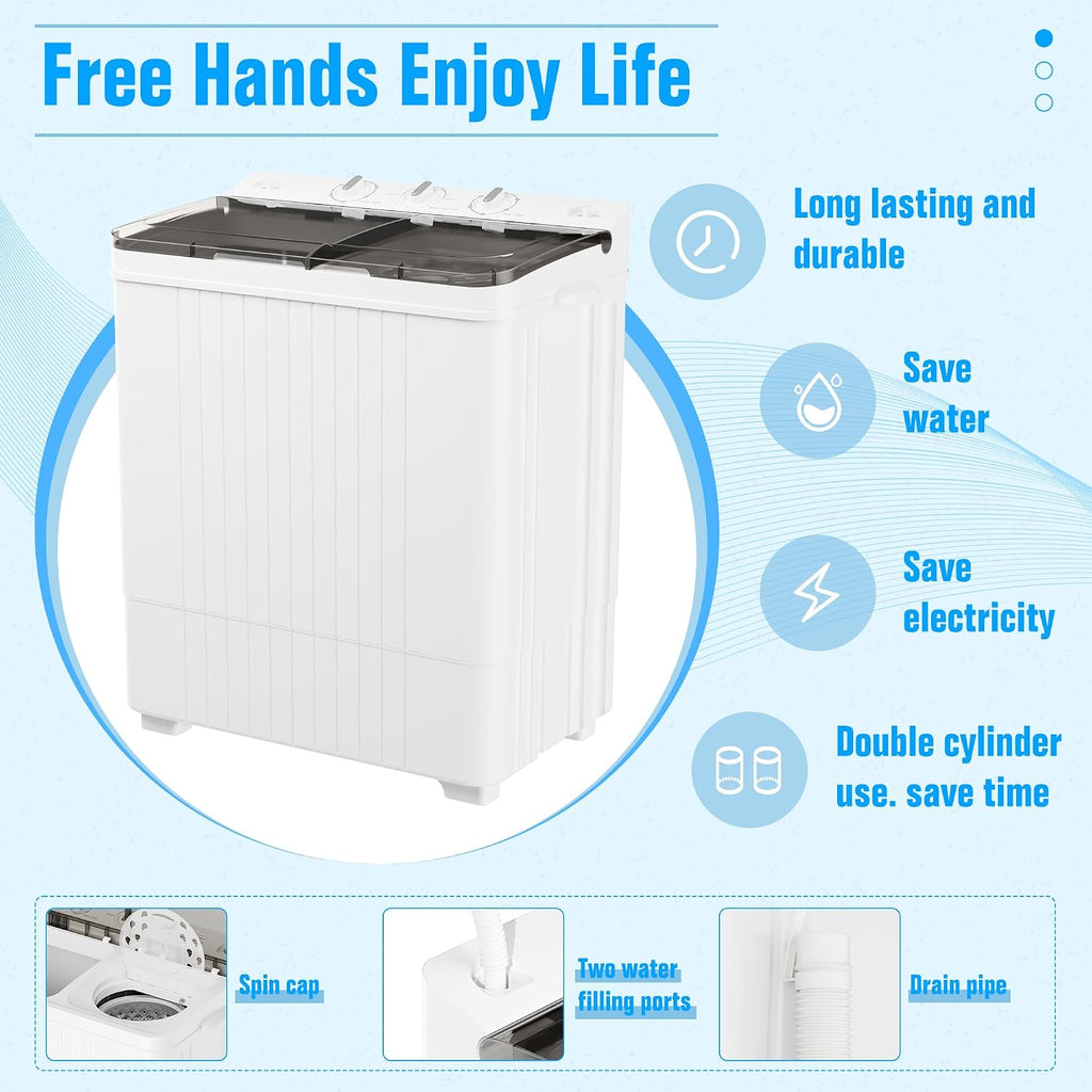 Pataku Portable Washing Machine, 28 Lbs Compact Mini Washer and Dryer Combo,Twin Tub Laundry Washer with Spin Cycle, Soaking Function Ideal for Apartment, Dorms, RVs Camping, Grey