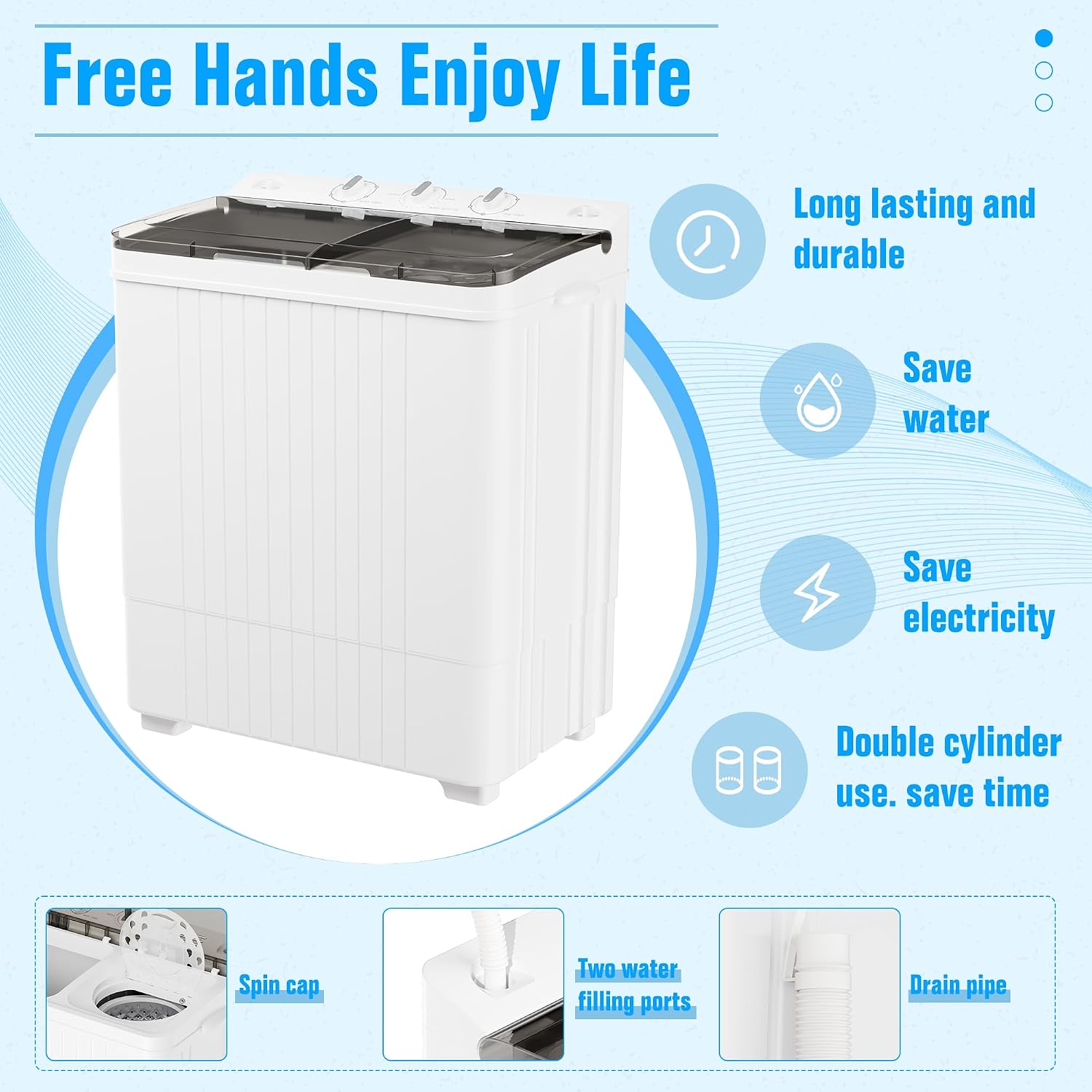 Pataku Portable Washing Machine, 28 Lbs Compact Mini Washer and Dryer Combo,Twin Tub Laundry Washer with Spin Cycle, Soaking Function Ideal for Apartment, Dorms, RVs Camping, Grey