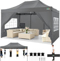COBIZI 10x15 Pop up Canopy Tent Heavy Duty, Easy Set-up Commercial Outdoor Party Tent, 100% Waterproof Wedding Tents Gazebo, 3 Height Adjustable with Wheeled Bag, Gray
