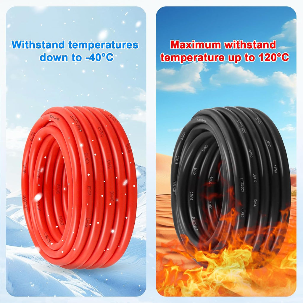 XRDS -RF 8AWG Solar Panel Wire 10mm², 2 Pack 200FT Red & Black Solar Extension Cable, PV Wire with Tinned Copper, Sunlight & UV Resistant, for Solar Panel, RV, Inverter, Battery, Off-Grid Systems