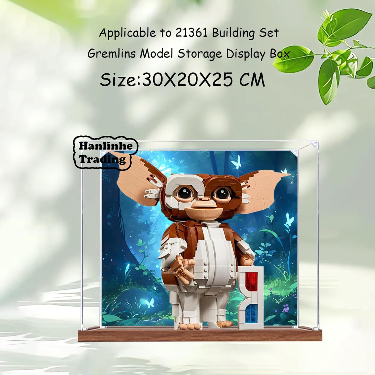 Acrylic Display Case for Lego 21361 Gremlins Building Set– Dustproof Display Box & Showcase, Display Box Compatible with Lego 21361 -Only Display case (Back Spray 1) (Back Spray Wooden Base 1)