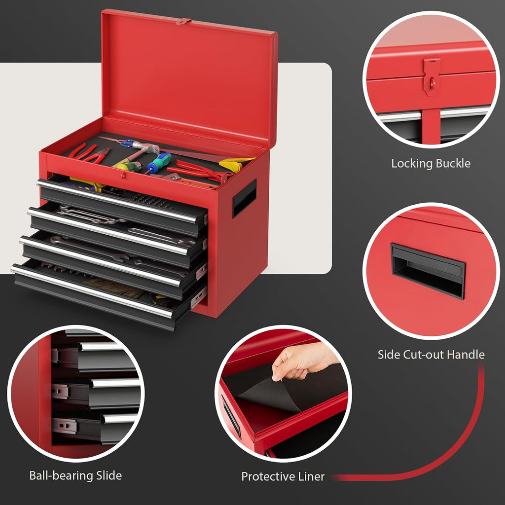 Rolling Tool Chest, 5-Drawer Tool Storage Cabinet with Wheels, Adjustable Shelf & Anti-Slip Liner, Tool Box Organizer for Garage, Warehouse & Workshop (Red+Black)