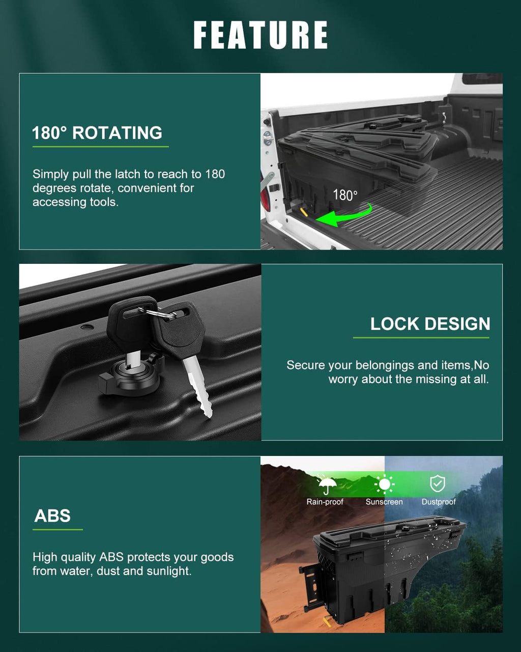 SCITOO Left Driver Side Truck Bed Tool Box for Dodge Ram 1500 2500 3500 2002-2018,Multi-Compartment Dividers Organized Storage,Heavy Duty & No-Drill Installation