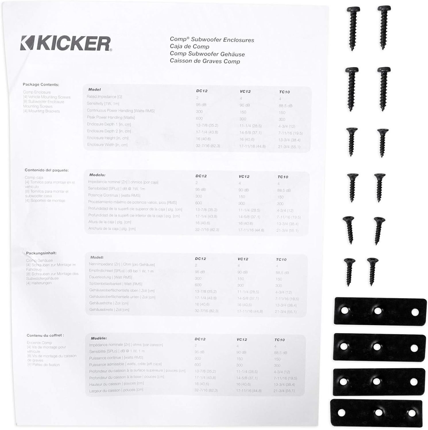 Kicker 43DC122 Comp Dual 12' Subwoofers in Vented Sub Box Enclosure, 2-Ohm Bundle with Rockville dB11 1400W Peak Mono 2-Ohm Car Amp and Bass Remote and RWK81 8 Gauge Amp Installation Kit