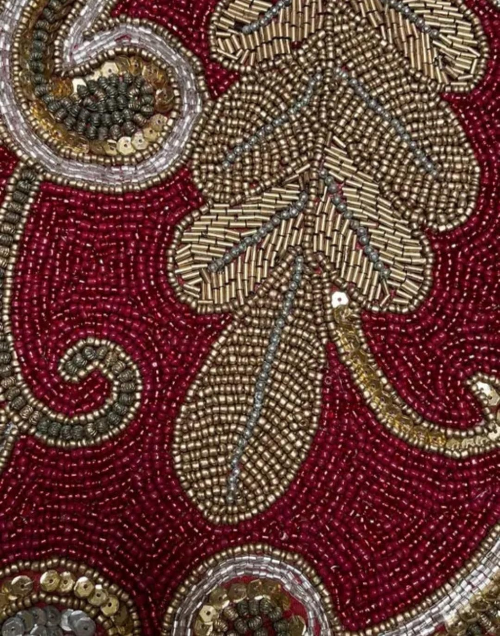 Beaded Table Runner, Red and Gold, Heart-Shaped Design, Decorative Embellished Centerpiece
