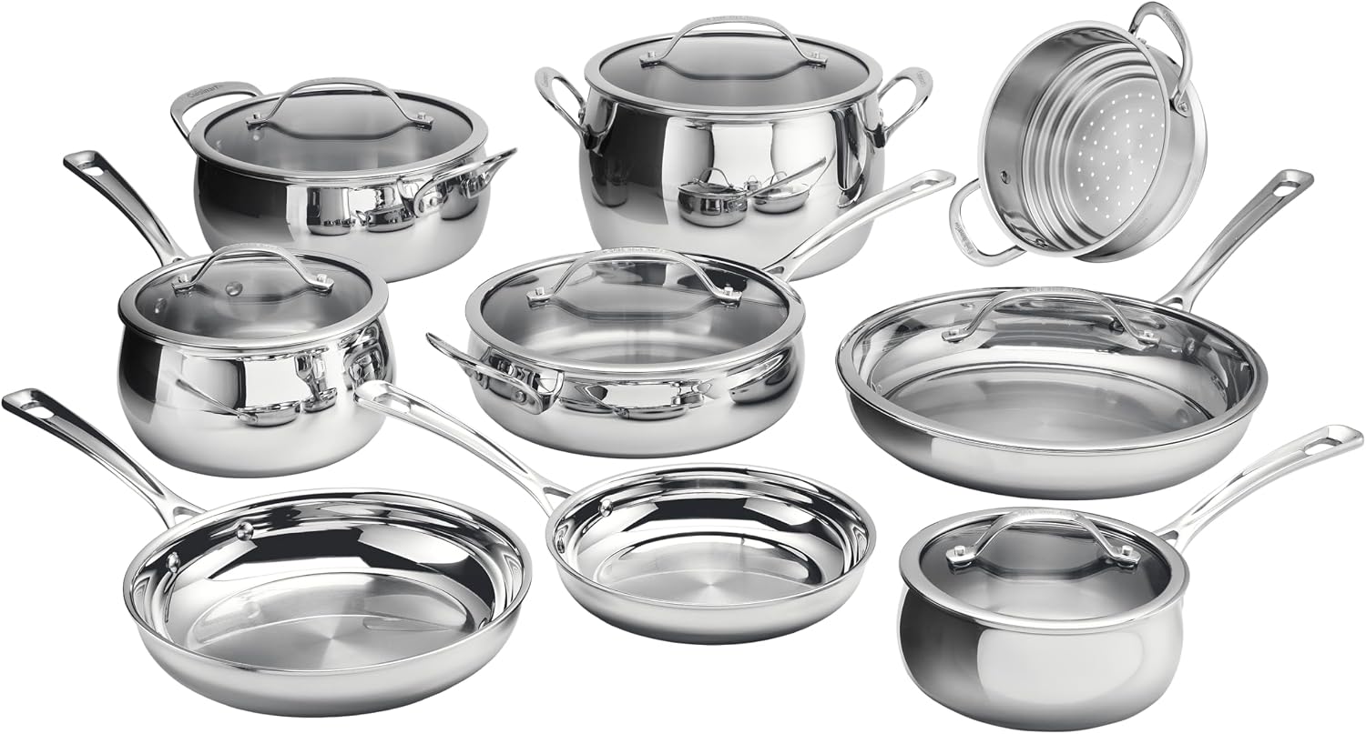 Cuisinart 15 Piece PureClad Triple-Ply, Stainless Steel, Cookware Set, PCST-15