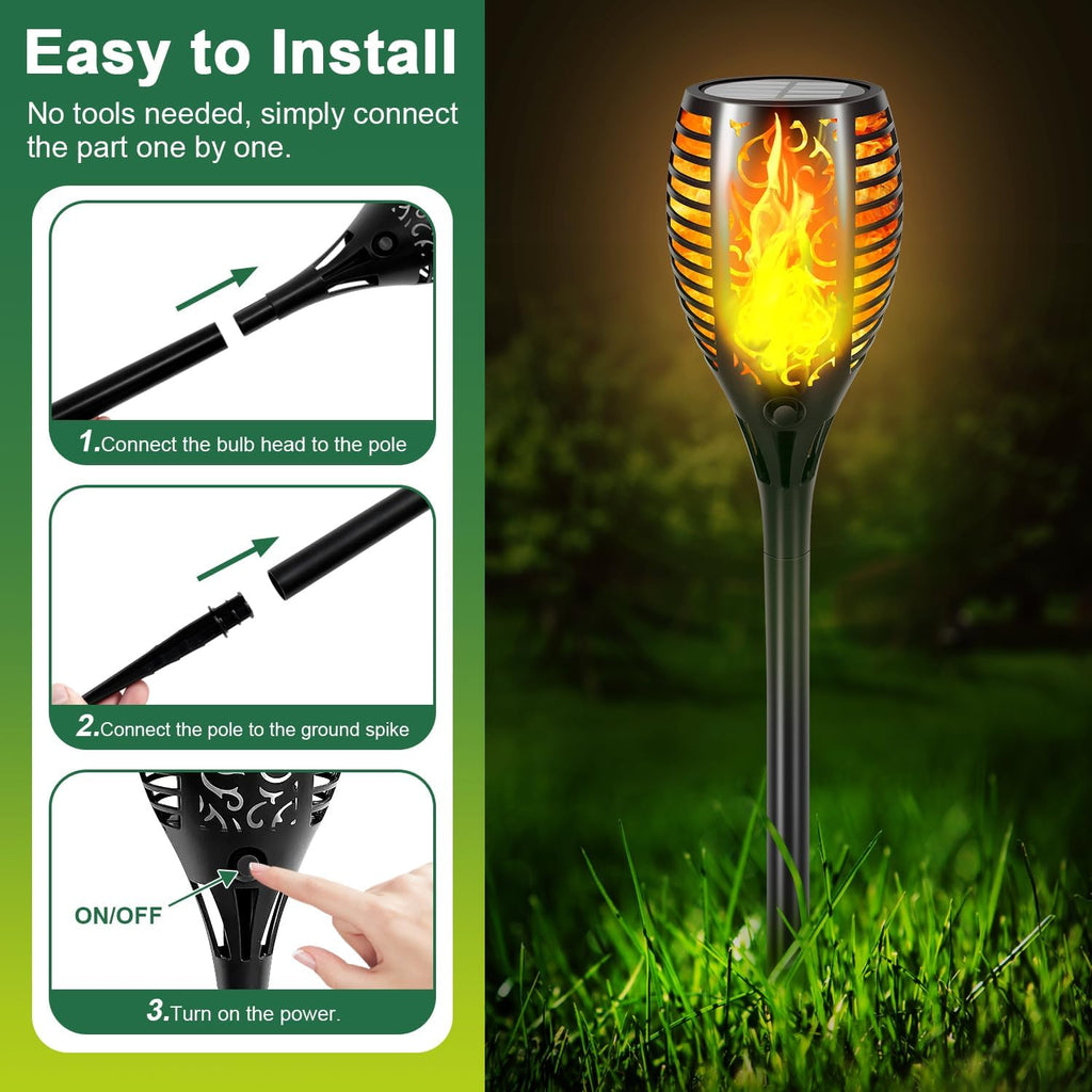 Upgraded Larger Solar Lights Outdoor - 6 Pack 51 LED Solar Torch Lights with Flickering Flame for Garden Decor Higher 23' Yard Lighting Waterproof Tiki Torches for Outside Lawn Patio Pathway