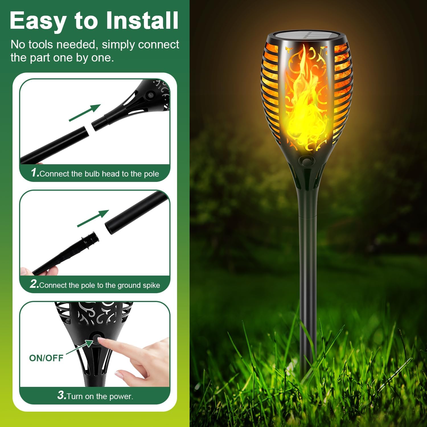 Upgraded Larger Solar Lights Outdoor - 6 Pack 51 LED Solar Torch Lights with Flickering Flame for Garden Decor Higher 23' Yard Lighting Waterproof Tiki Torches for Outside Lawn Patio Pathway