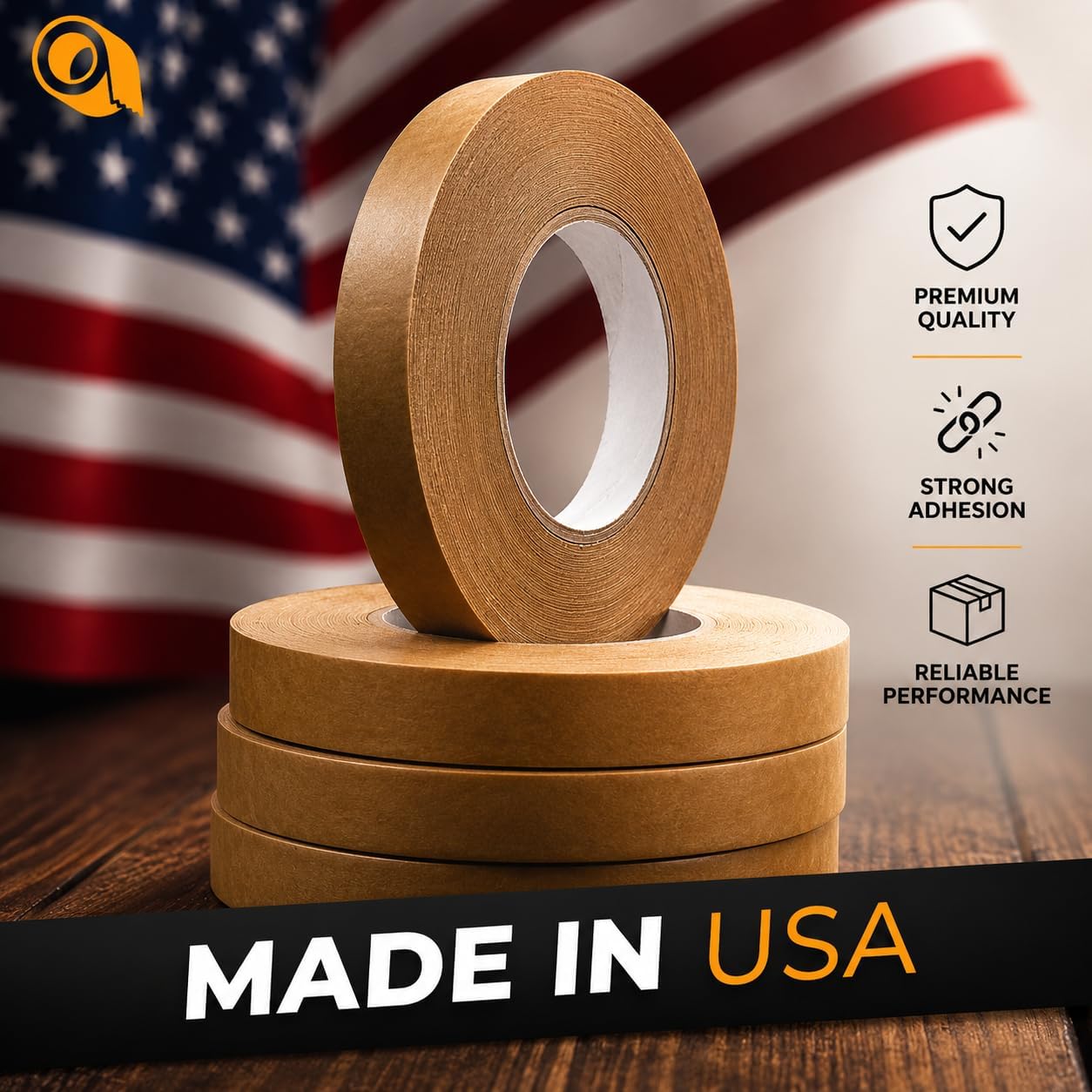 WOD Made in USA Kraft Paper Flatback Carton Sealing Tape - 3 inch x 60 yds. - for Packaging, Moving, Shipping, or Storage Boxes, Pack of 12