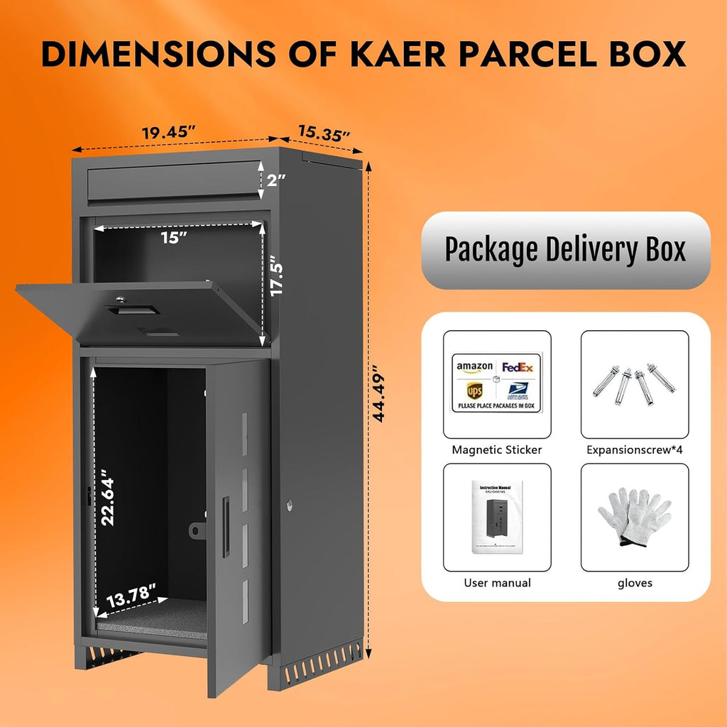 Package delivery Boxes for Outside | Anti-Theft Porch Package Delivery Box with Lock | Outdoor Weatherproof Parcel | Large Mailbox for Packages for Garden, Porch, Yard (Gray, 40.6H x 15.4D x 19.7W)