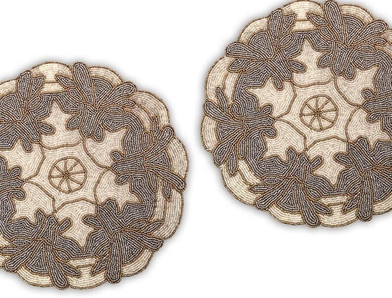 HM CREATIONS Set of 4 Placemats, Handmade Beaded Placemats, Floral Tablemats, Designer Charger Plates 13X36 Inches (4)