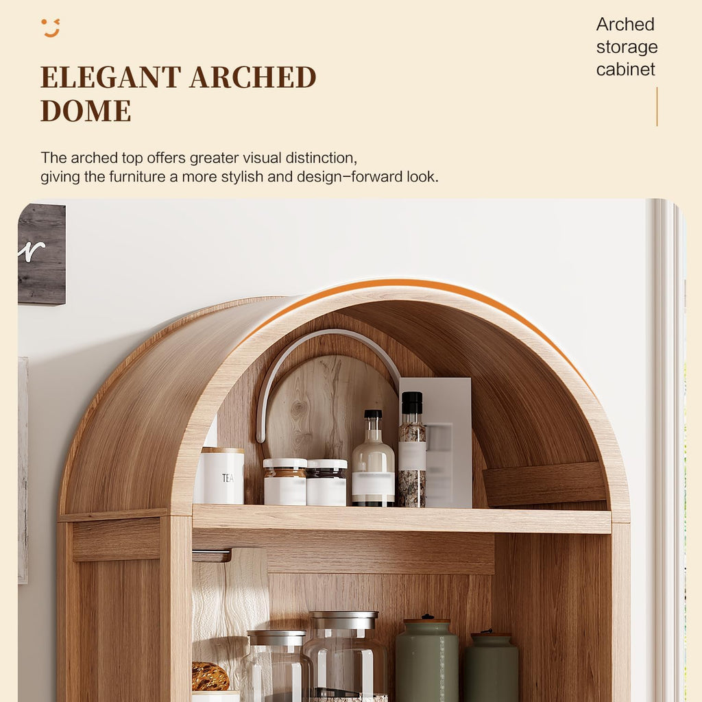 Ieejdn 71' Tall Arched Kitchen Pantry,Modern Fluted Wood Storage Cabinet with Doors,Adjustable Shelves,Organizer, Versatile Cupboard for Kitchen,Living Room,Dining Room,Bathroom,Wood