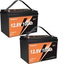 2 Pack 12V 100Ah LiFePO4 Lithium Battery Buit in 100A BMS 1.28kWh Up to 6000 Deep Cycle Rechargeable Lithium Iron Phosphate Battery Perfect for RV Trolling Motor Fish finder Marine