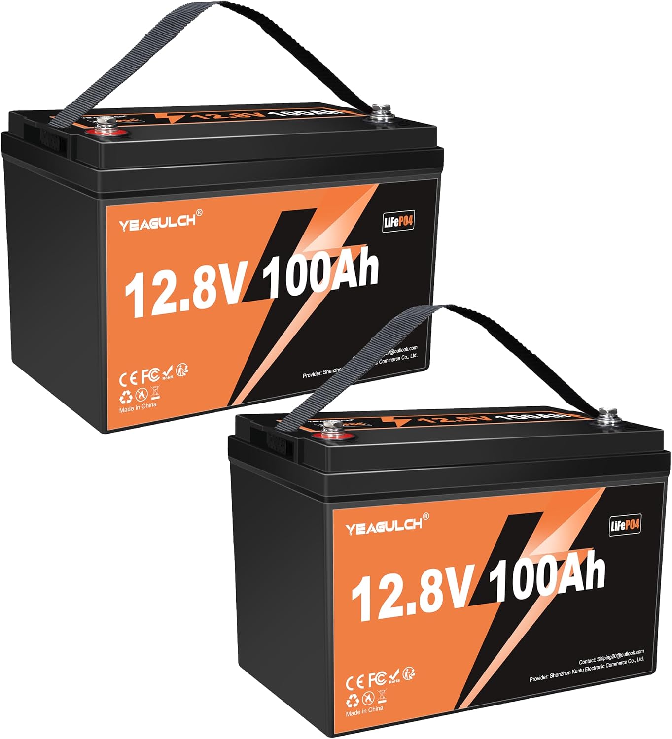 2 Pack 12V 100Ah LiFePO4 Lithium Battery Buit in 100A BMS 1.28kWh Up to 6000 Deep Cycle Rechargeable Lithium Iron Phosphate Battery Perfect for RV Trolling Motor Fish finder Marine