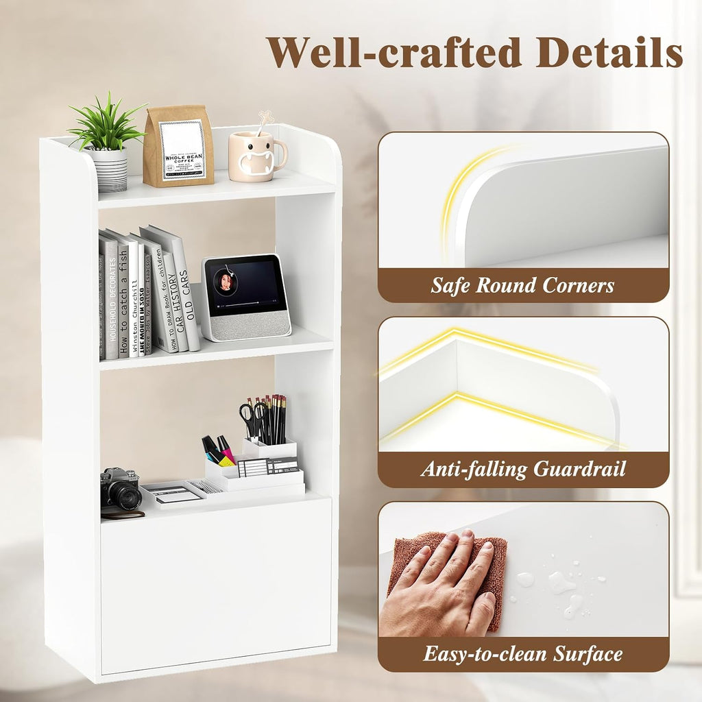 Giantex Bookshelf with Drawer Set of 2, 3-Tier 41.5' Tall Bookcase with Open Shelf, 2 Anti-Tipping Kits, Freestanding Storage Cabinet Display Shelf for Living Room, Bedroom, Office, White