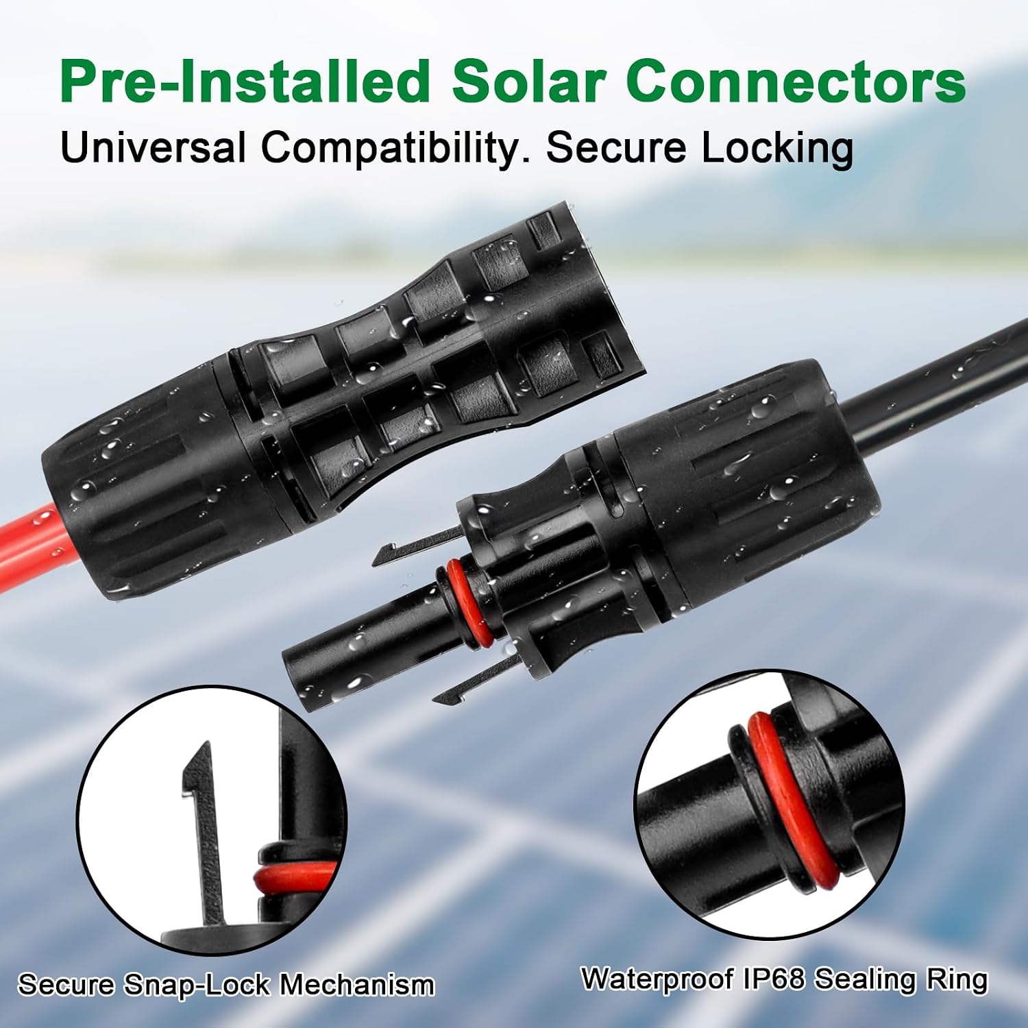 XRDS -RF Solar Cable 50FT, 8AWG Solar Extension Cable with Male & Female Solar Connectors, Flame-Retardant Protective Sleeving Solar Panel Cable, Weatherproof PV Wire for Solar Panel Connection