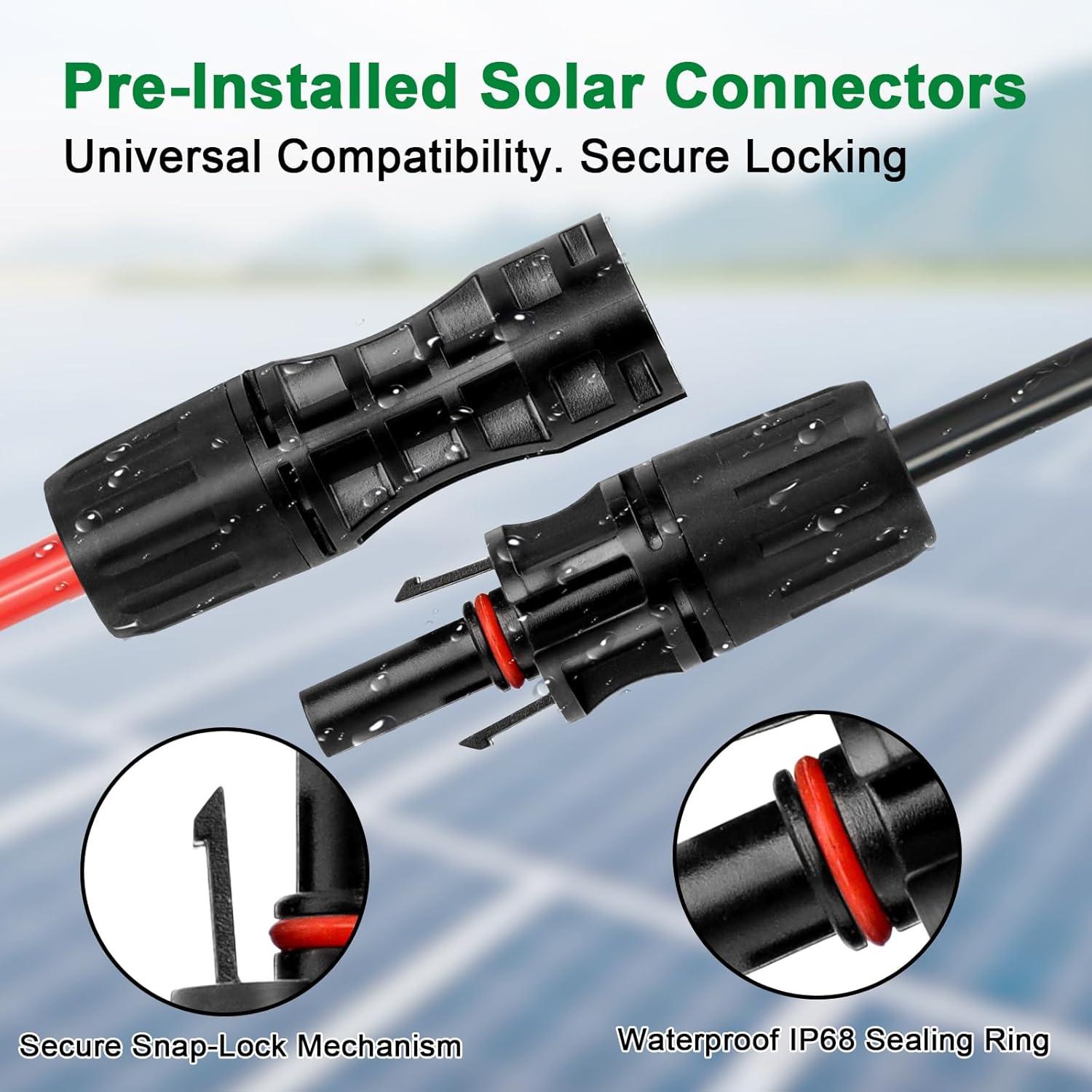 XRDS -RF Solar Cable 100FT, 8AWG Solar Extension Cable with Male & Female Solar Connectors, Flame-Retardant Protective Sleeving Solar Panel Cable, Weatherproof PV Wire for Solar Panel Connection