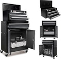 Rolling Tool Chest with Wheels,Double Door 4-Drawer Metal Tool Box,2 in 1 Detachable Tool Cabinets with Locking System for Garage,Warehouse,Workshop, High Capacity Tool Chest with Liners