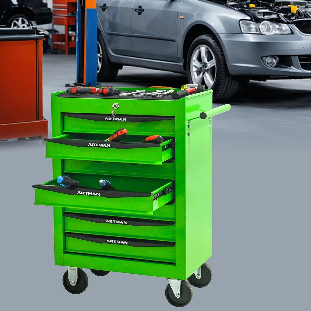 Rolling Metal Tool Chest with 7 Drawers – 20' Steel Tool Storage Box Organizer with Ball Bearing Slides & Lockable Mobile Cabinet on Wheels(Green)