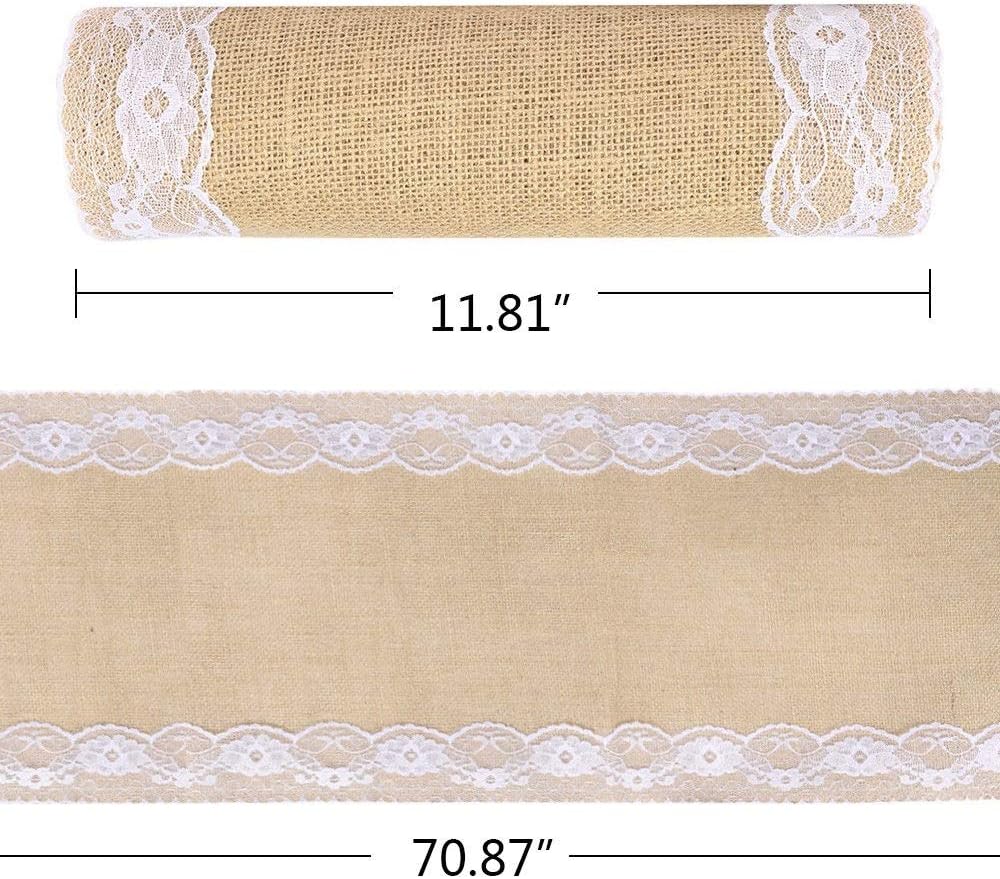 thaisan7, 100% Jute Burlap Hessian Table Runner Lace for Welding Party Home Decore Visitor Welcome- 12' W x 71' L (25)