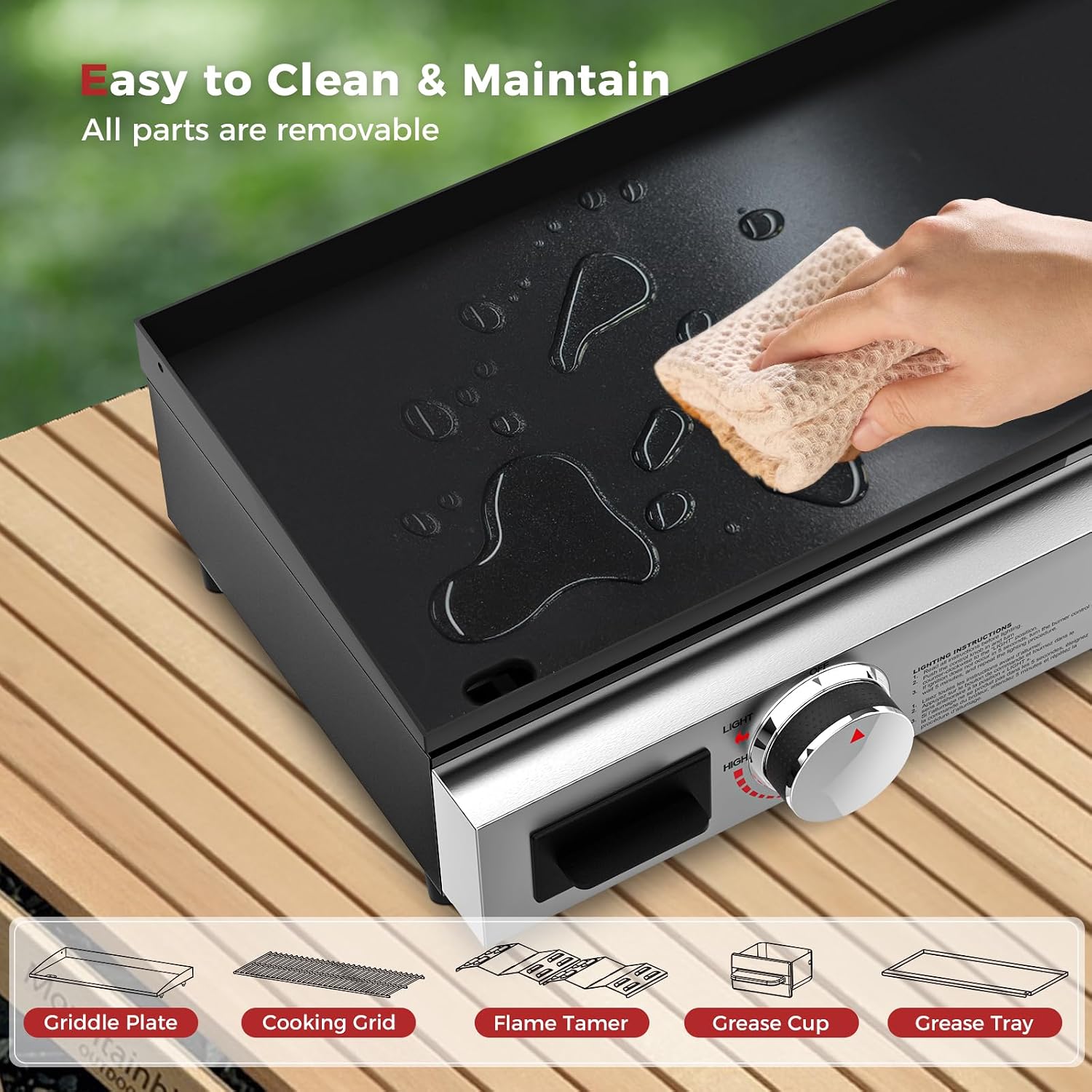 CAMPLUX Propane Tabletop Grill Griddle 2-in-1, Non-Stick Flat Top Griddle with Ceramic Coated 19,000 BTU, 23-Inch Gas Grill for RV, Camping, Tailgating, and Outdoor GG302S