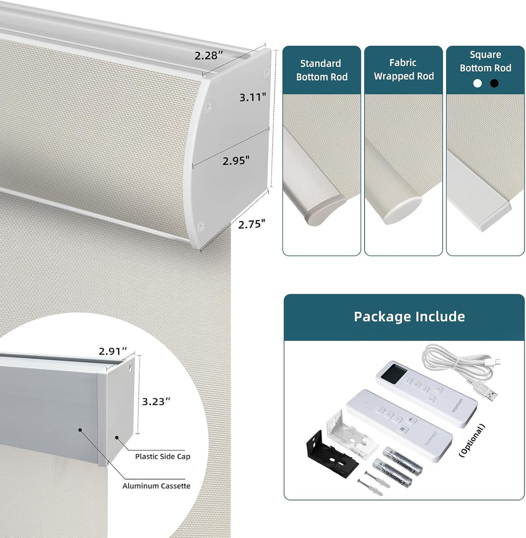 Motorized Blinds with Remote,100% Blackout Automatic Roller Shade Compatible with Alexa Google Homekit Thread,Electric Blind for Window,Vinyl Beige
