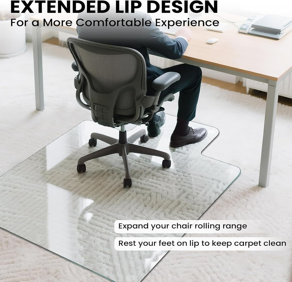Tempered Glass Chair Mat with Lip, 36'x48' Heavy-Duty Office Floor Protector for Under-Desk Reach, for Carpet & Hardwood, 1/5' Thick