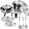 KALLORY 15pcs Stainless Steel Cookware Set with Composite Bottom, Induction Compatible Pots and Pans, Includes Lids and Cooking Utensils for Gas, Electric Stoves and Kitchen Use