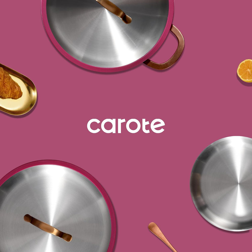 CAROTE 7pcs Tri-Ply Stainless Steel Cookware Set, Pots and Pans Set, Non Stick Induction Kitchen Cooking Sets, Outer Ceramic Layer, Nonstick Cookware Collection, Violet Purple