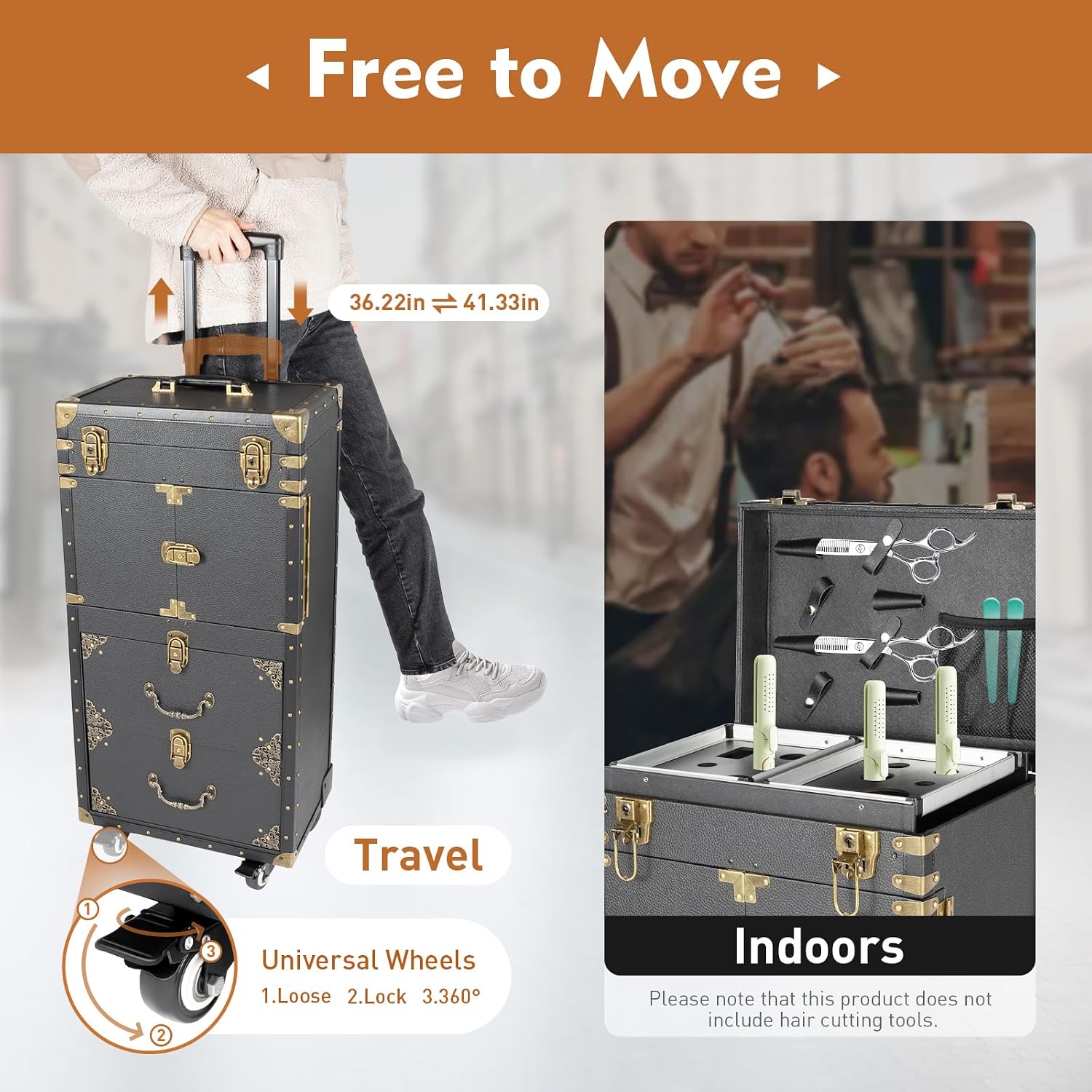 Beauty Salon Luggage Rolling Lockable Makeup Train Trolley Stylist Beauty Salon Cosmetic Luggage Travel Organizer Tool Box for Barbershops Beauty Salons