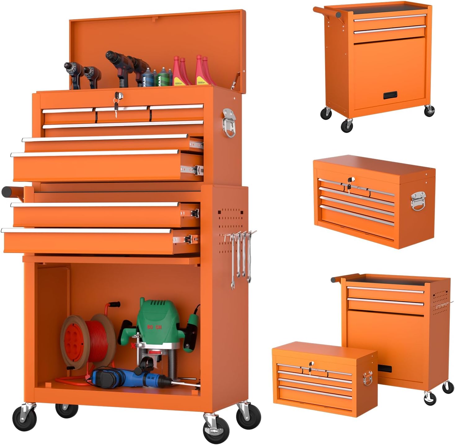 8-Drawer Tool Chest with Wheels,High Capacity Rolling Tool Box with Wheels,Locking Mechanical Tool Chest,Metal Tool Box for Garage Workshop (Orange)