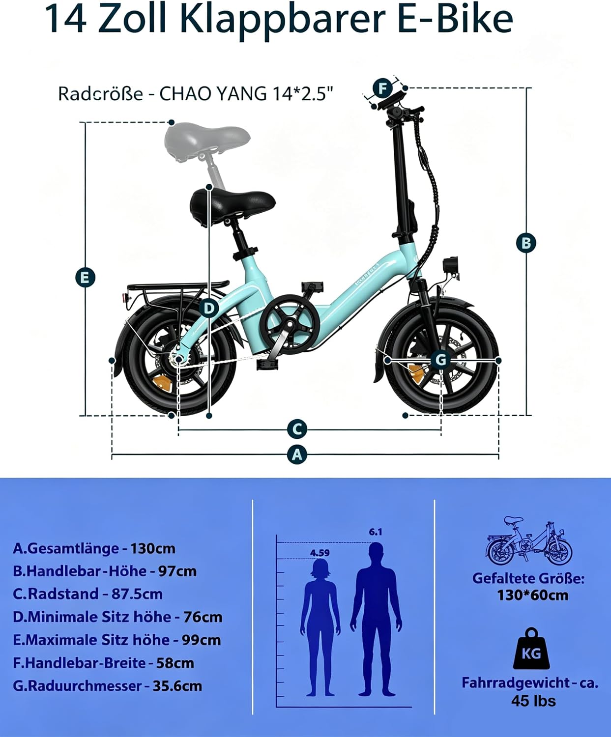 Bodywel 14' Folding Electric Bike for Adults & Teens, 750W Peak Motor, 36V Battery, 20 MPH, Long Range Commuter Ebike with 15° Hill Assist, Compact & Portable