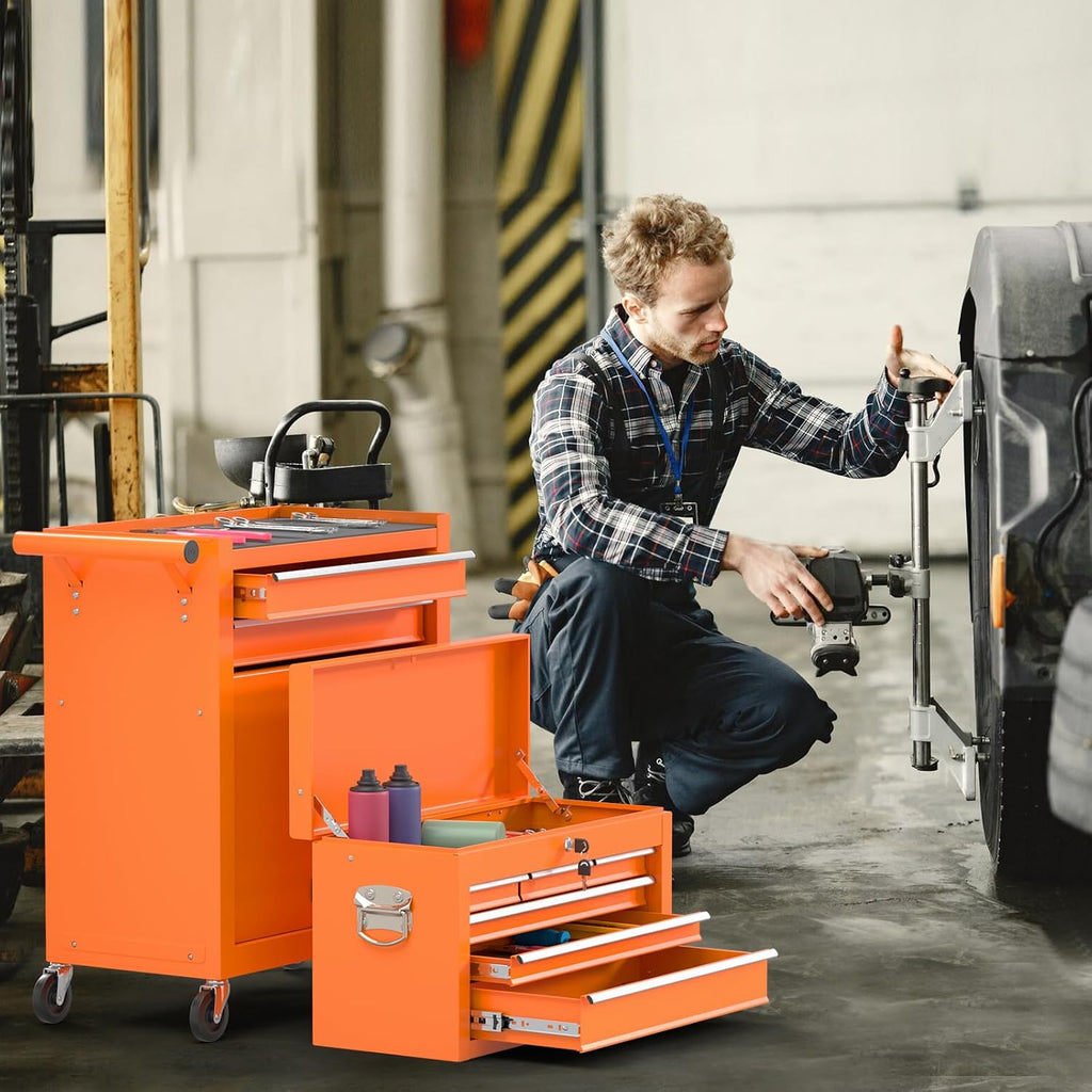 8-Drawer Tool Chest with Wheels,High Capacity Rolling Tool Box with Wheels,Locking Mechanical Tool Chest,Metal Tool Box for Garage Workshop (Orange)