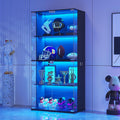 HNEBC Black Display Cabinet with Glass Door,Lighted 4-Tier Curio Cabinet with3 Color Lights for Collectibles Bookcases,66' Display Case with Human Body Sensor for Living Room/Game Room