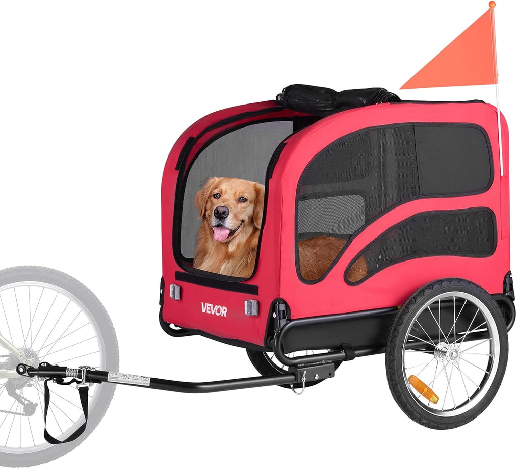 VEVOR Dog Bike Trailer, Supports up to 100 lbs, Pet Cart Bicycle Carrier, Easy Folding Frame with Quick Release Wheels, Universal Bicycle Coupler, Reflectors, Flag, Collapsible to Store