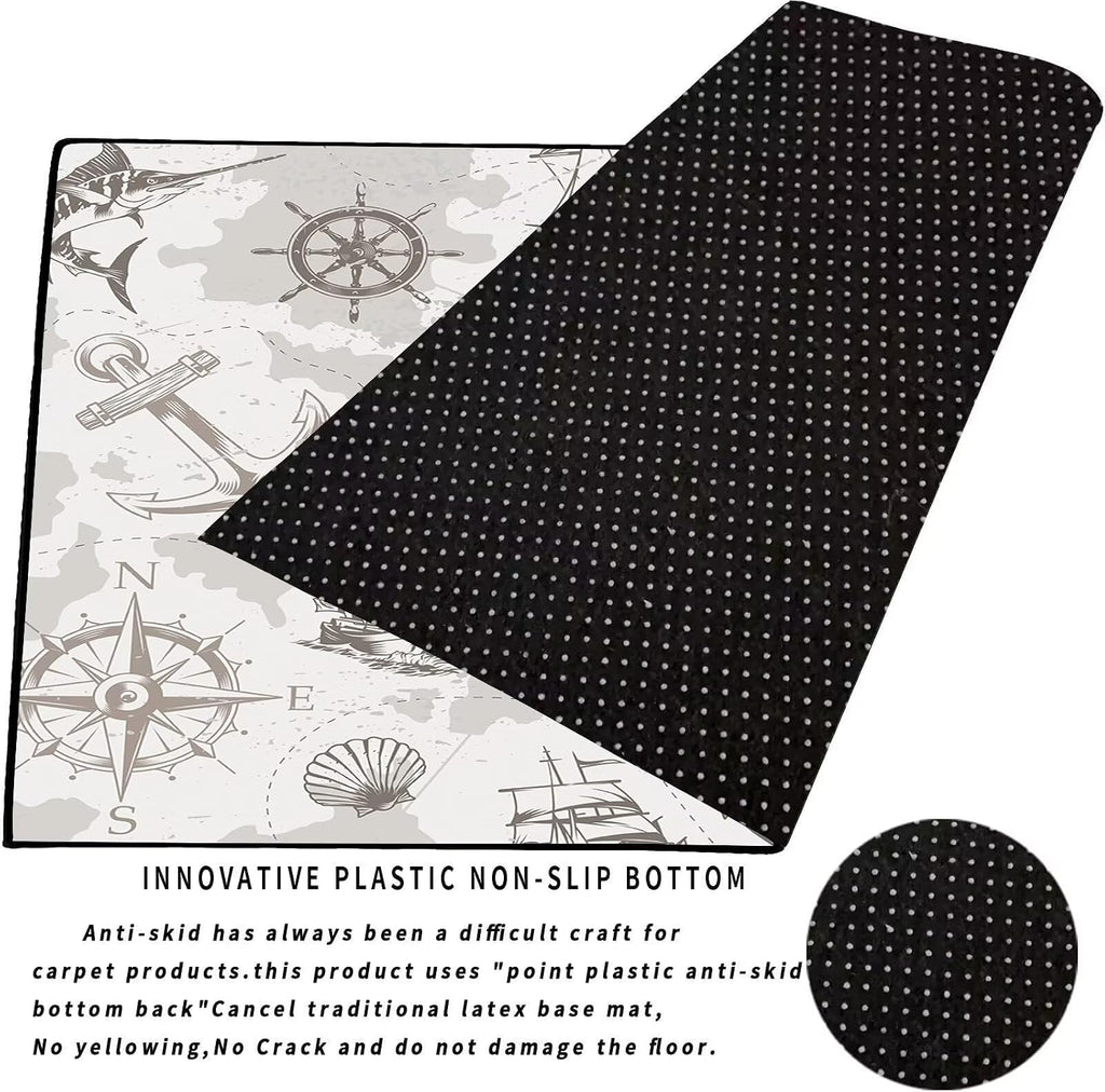 6' x 9' Grey Vintage Nautical Area Rugs for Kids Boys Girls Ocean Coastal Throw Rugs for Living Room Bedroom Playroom Sea Beachy Floor Mat Pad Doormat Carpet