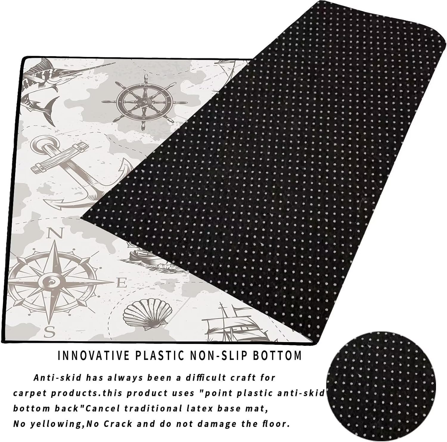6' x 9' Grey Vintage Nautical Area Rugs for Kids Boys Girls Ocean Coastal Throw Rugs for Living Room Bedroom Playroom Sea Beachy Floor Mat Pad Doormat Carpet
