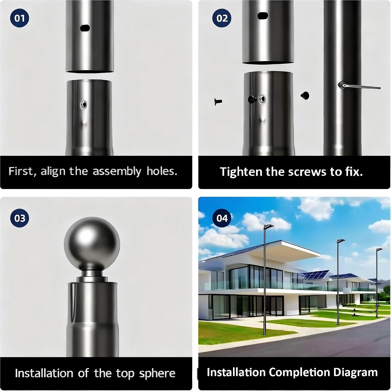 Street Light Pole 20ft Tall - Outdoor Solar Split Street Lamp Post Light Pole with Mounting Steel Anchors for Patio, Street, Backyard, Parking Lot