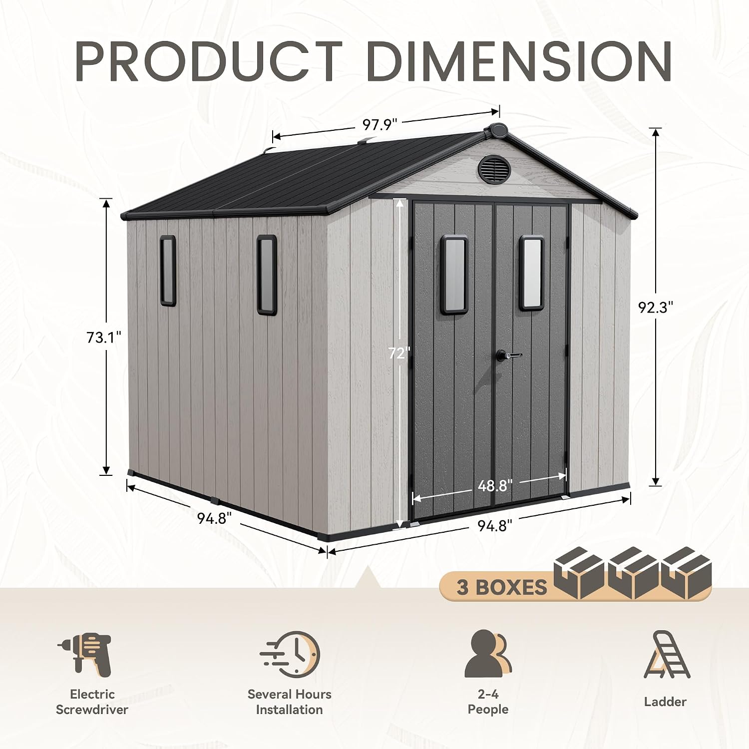 8 x 8 FT Plastic Outdoor Storage Shed with Floor,Garden Resin Shed with Window and Lockable Door, Outside Sheds for Bike, Garbage Can, Tool