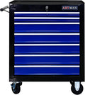 Rolling Tool Cart with 7 Drawers, Lockable Heavy-Duty Steel Tool Cabinet on Wheels, 300 lb Capacity, Ball-Bearing Slides, Powder-Coated Finish, Garage Workshop Tool Storage Black+Blue