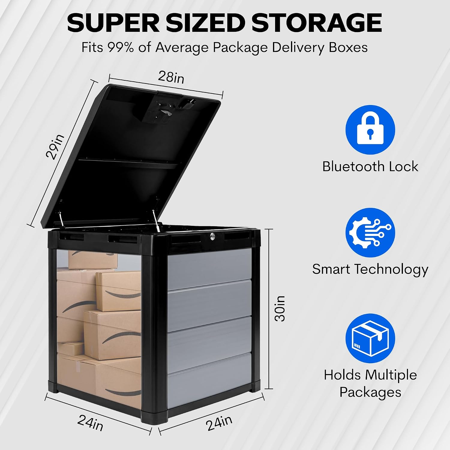 Package Vault- Robust Large Smart Delivery Lock Box 'Package Theft Prevention' with a Smart Bluetooth Lock, Great for Outdoor Patios and Porches to Keep Your Packages and Deliveries Safe