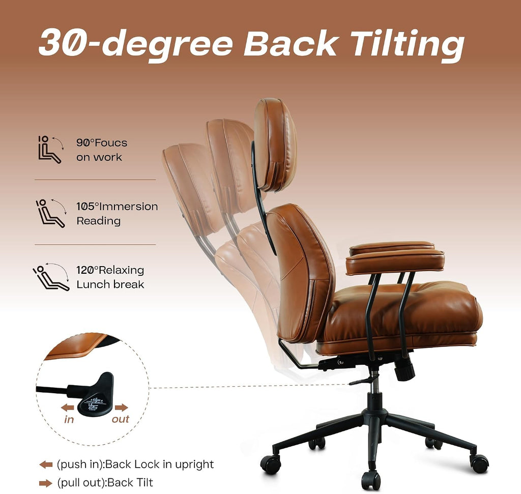 CAODOC Big and Tall Office Chair, 300LBS PU Leather Executive Office Chair Whit Lumbar Support, Managerial Home Desk Chair, Heavy Duty High Back Computer Chair(PU Leather Brown)