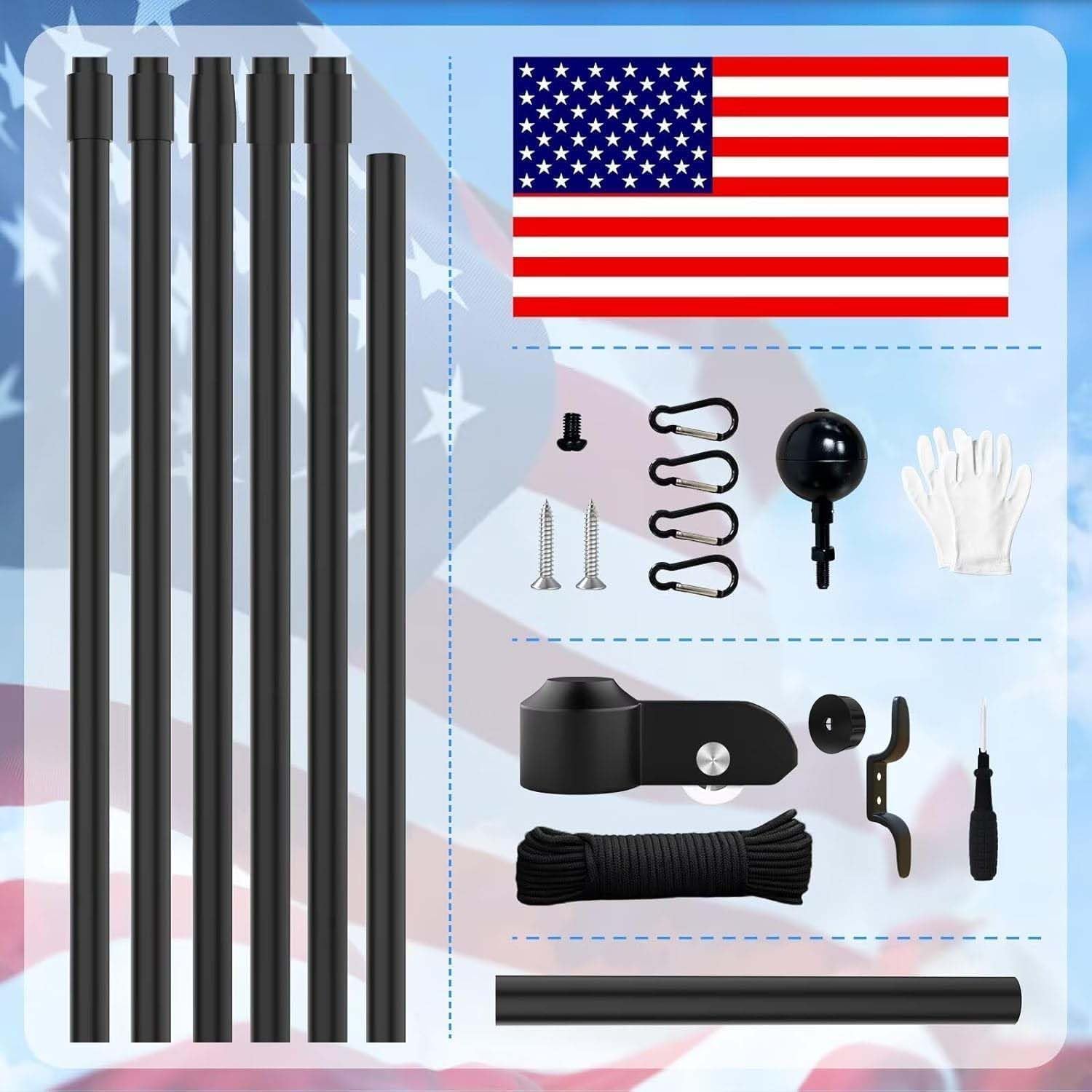 MXQMKL 12 Gauge Flag Pole for Outside House in Ground, 25FT Heavy Duty Flag Poles Kit, Extra Thick Outdoor Flagpole with 3x5 American Flag for Residential and Commercial, Black