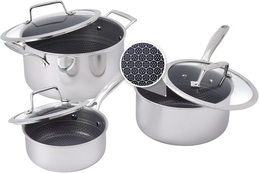 Henckels Paradigm Stainless Steel 6 pc Cookware Set, Tri-Ply Ceramic Nonstick Cookware with Dutch Oven, Non Toxic Induction Cookware Set, Metal-Utensil & Dishwasher Safe