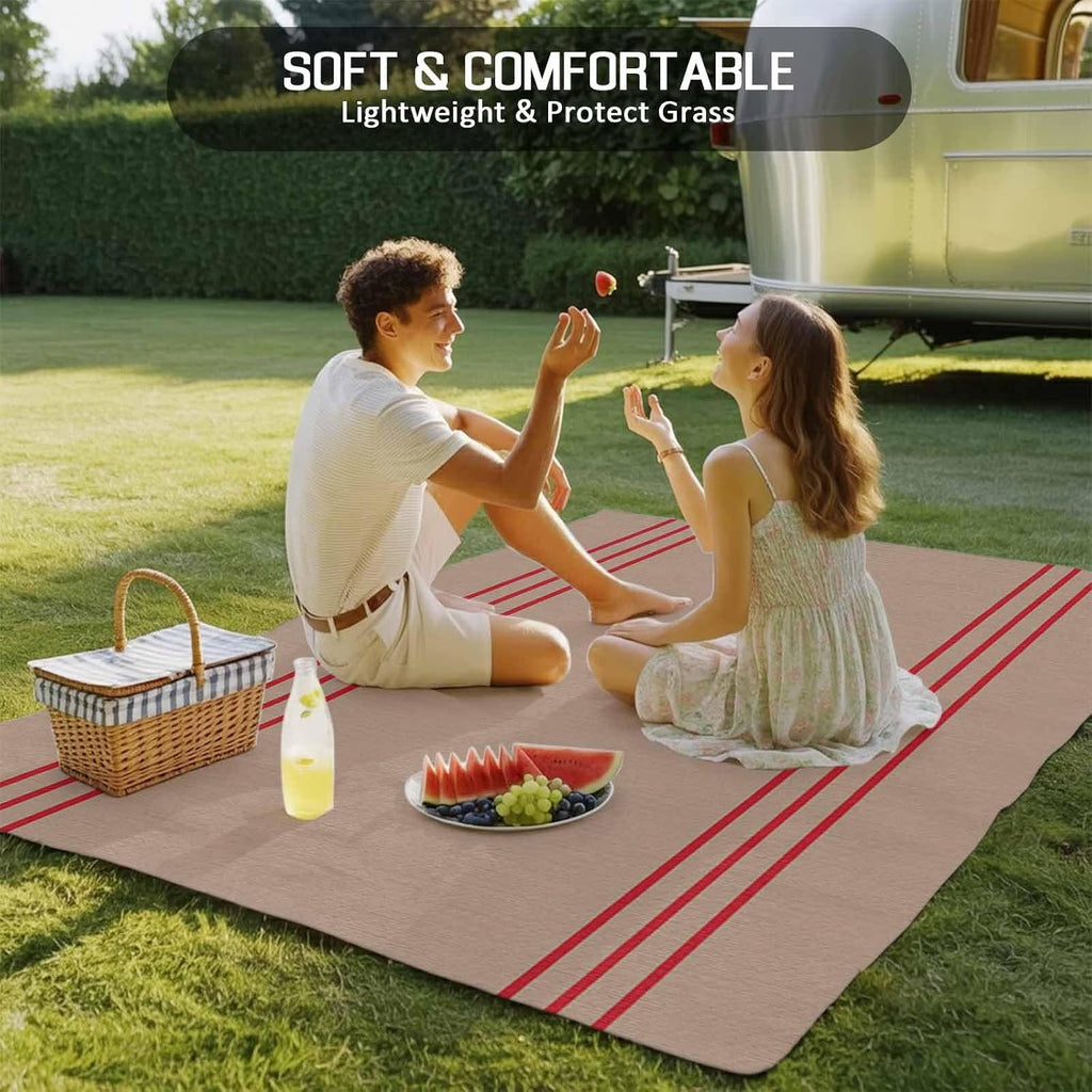 Outdoor Rug 4x6ft Vintage Red Line Stripes Patio Area Rugs Waterproof Easy Cleaning Non Shedding Thick Mats Brown Carpet for Indoor Outdoor Porch Deck Backyard Balcony