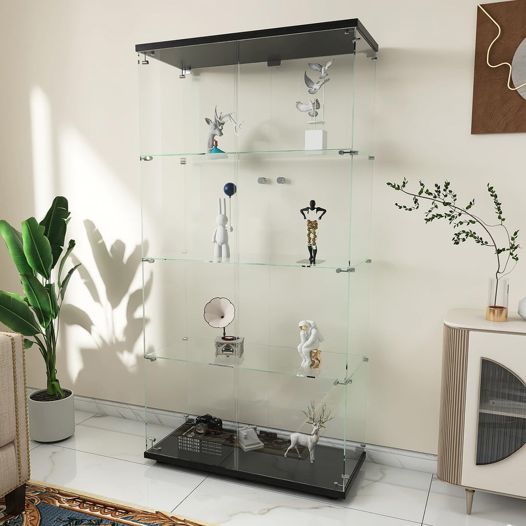 Zevemomo 4 Shelves Glass Display Cabinet with Doors, 31.69'x 14.37'x 64.56' Curio Figure Collection Display Case, Transparent Glass Stand Shelf, Toy Storage Organizer Cabinet for Home Office Hall
