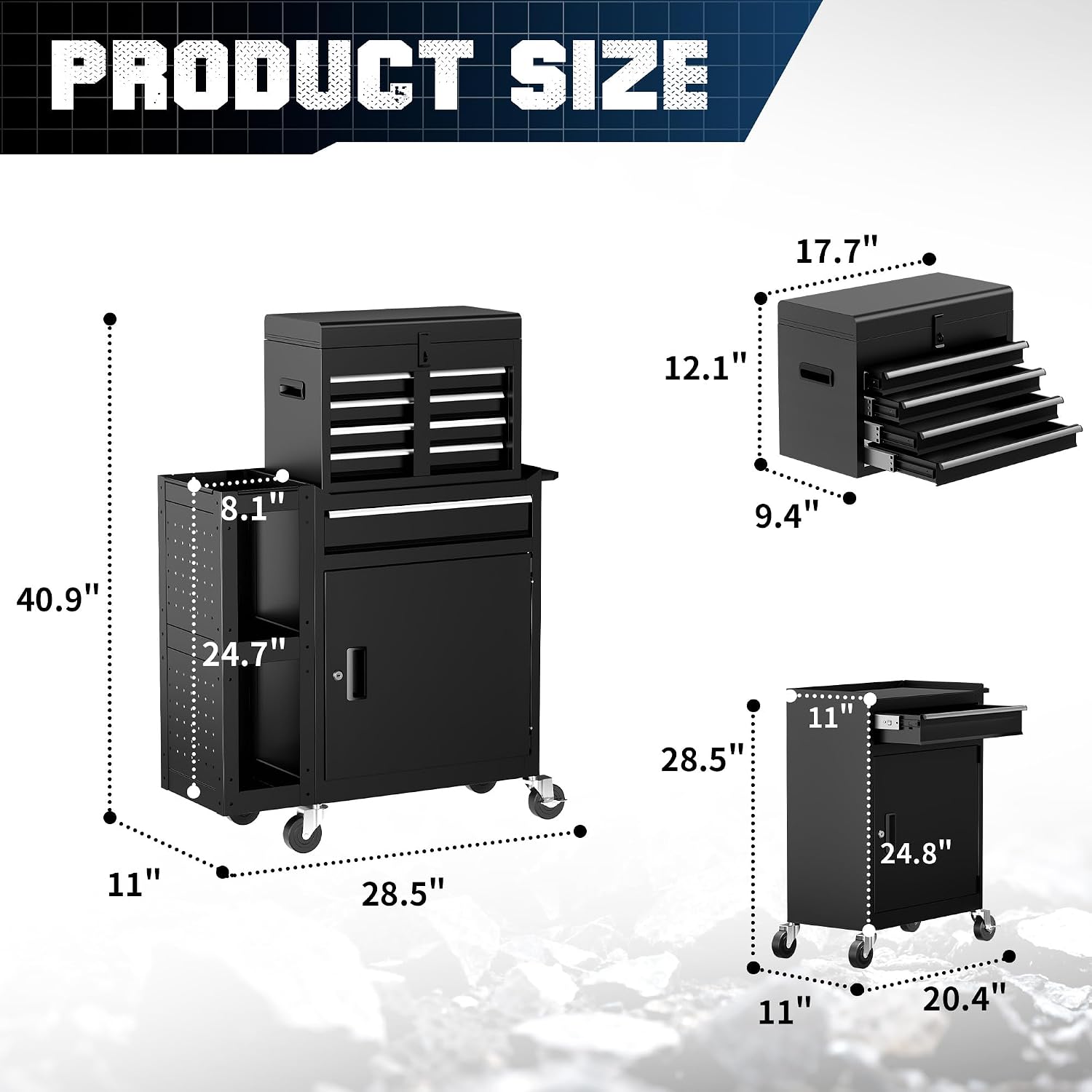 Metal Tool Chest, 5 Drawer Rolling Tool Chest with Wheels, Assembled Tool Storage Cabinet with Locking, Sliding Drawers & Detachable Top Tool Box, for Repair Room Warehouse Garage Workshop
